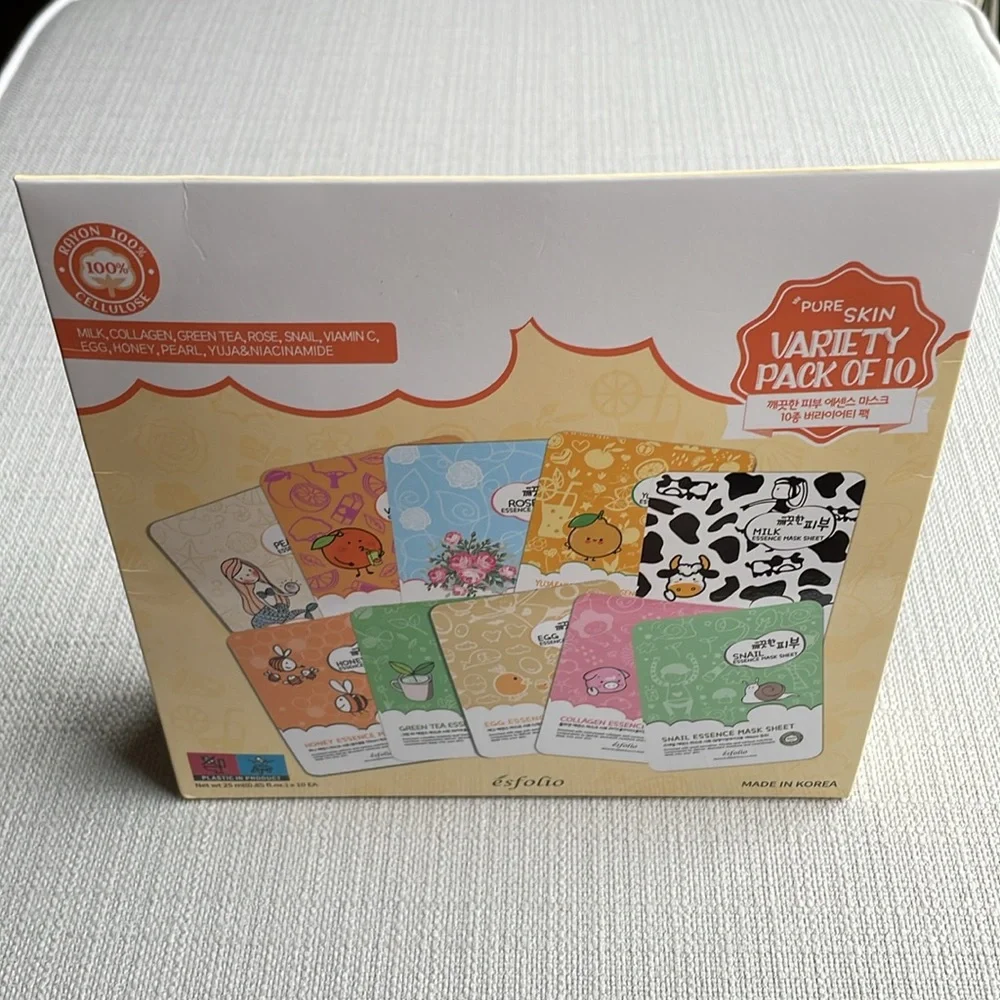 Esfolio k beauty pure skin variety pack of 10 essence sheet masks for face